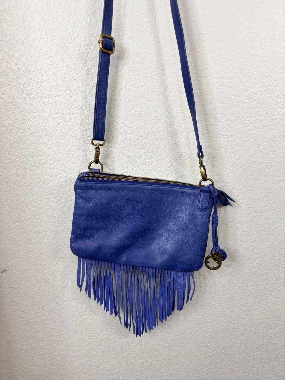 Lucky Brand Cobalt Blue Leather Fringe Crossbody Bag
